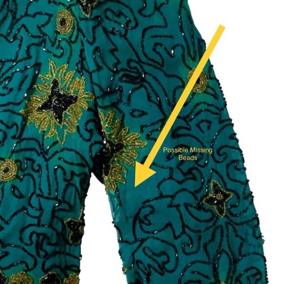 Vintage Silk Adrianna Papell Evening Dinner Jacket Beaded Turquoise Teal SM - Picture 11 of 16